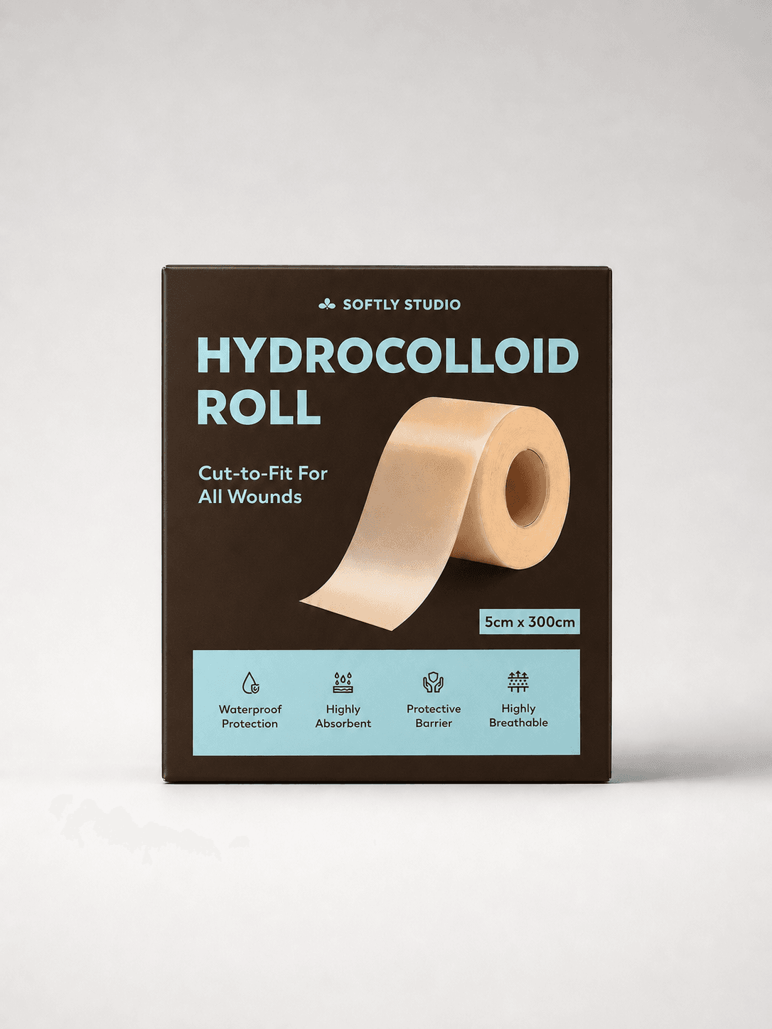 Softly Studio Hydrocolloid Roll - Cut-to-Fit Wound Care Bandage 5cm x 300cm